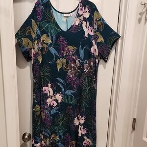 Avenue Dark Teal Floral Stretch Midi Dress 3x